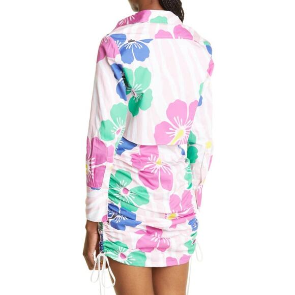 SAMMY B Tati Pink Floral Print Crop Cotton Button-Up Shirt - Picture 7 of 12